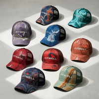 Gorra Trucker de Malla con Estampado Topográfico Personalizado, OEM ODM, Etiqueta Privada, Visera Curva para Streetwear y Marcas de Diseño