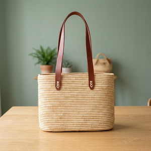 Natural Baskets Handmade Raffia Basket Two Handles Minimalist Design Open Top Home Decoration Straw Lining Advertising Chinese - Product Image 2