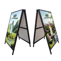 Papan Reklame Trotoar A-Frame Aluminium Persegi Panjang Dua Sisi Portabel Tahan Air untuk Dalam Ruangan, Cetak UV 25mm Warna Hitam