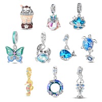 Ensemble de bijoux perlés pour enfants avec pendentif crabe en cristal océanique - Bracelet et collier en cuivre plaqué argent - Cérémonie de remise des diplômes - Meilleure vente