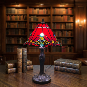 Traditional Red Stained Glass Table Lamp with zinc alloy Base Dome Shade E26 E27 LED Reading Room Decorative <b>Lighting</b> Warm White - Product Image 1