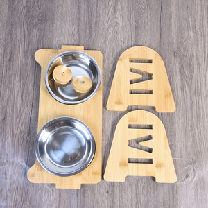 Comedero elevado de madera para mascotas, soporte de bambú para platos de comida y agua para perros y gatos, ideal para gatos. - Product Image 3