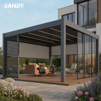 Pérgola Inteligente Motorizada de Aluminio con Techo de Lamas Impermeable, Gazebo para Patio con Persianas Exteriores y Valla de Lamas