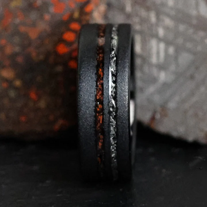 Hot Sell 8Mm Zwart Wolfraamcarbide Heren Ring Faux Dinosaurus Bot & Meteoriet Inlay Trouwring Ringen Comfort <span class=keywords><strong>It</strong></span> Ring - Product Image 2