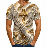 T-shirt religieux imprimé en 3D pour hommes, mains en prière, ailes d'ange, polyester à séchage rapide, manches courtes, Faith