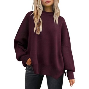 Manifattura stile personalizzato o Logo ODM moda donna girocollo <span class=keywords><strong>maglia</strong></span> manica a pipistrello stile coreano Casual <span class=keywords><strong>maglia</strong></span> con spacco laterale Pullover - Product Image 2