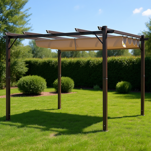 Pergola de jardin Sunjoy 10x10 pieds en aluminium, auvent rétractable brun, abri d'ombrage pour jardin, utilisation extérieure - Product Image 2