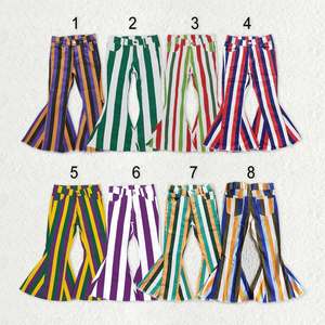 Jeans Ecológicos para Niñas Pequeñas al por Mayor, Pantalones de Mezclilla con Rayas Multicolores, Pantalones de Bebé de Poliéster/Algodón de Longitud Completa - Product Image 1