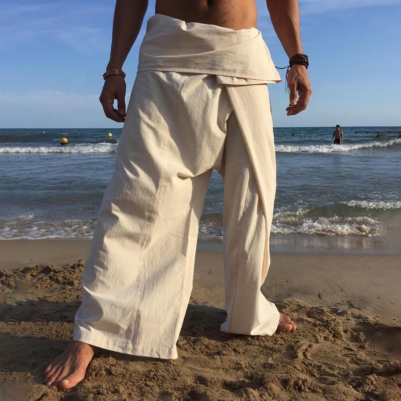 Comfy Black Thai Fisherman Pants – Handmade Cotton With Floral Art Design