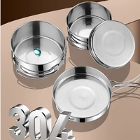 Ensemble de cuisine de camping écologique en acier inoxydable 304, 6 pièces : casseroles, poêles, assiettes, tasses, sac de transport, réchaud à gaz, capacité 1-2L (sans casserole)