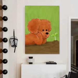 Pintura al Óleo de Perro de Dibujos Animados Pintada a Mano, Arte de Pared Moderno y Minimalista para Sala de Estar, Decoración de Fondo para Sofá, Sin Marco - Product Image 1
