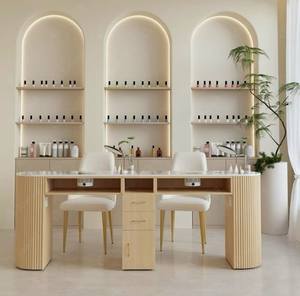 Custom <strong>Nails</strong> Salon Equipment Solid Wood Led Light <strong>Nail</strong> <strong>Tech</strong> Table with Dust Collector Salon Manicure <strong>Desk</strong> and Chair for Sale - Product Image 3