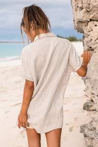 Nhà Sản Xuất OEM Tay Áo Mùa Hè Phụ Nữ Ăn Mặc Giản Dị Nút Xuống Áo Sơ Mi Váy Trắng Cho Phụ Nữ Thanh Lịch - Product Image 2