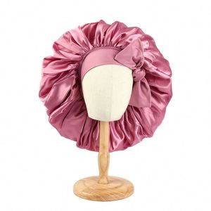 Grand bonnet en satin avec nœud, protection capillaire, bonnet de nuit réglable avec longues sangles, logo personnalisé, idéal pour les voyages, pour femmes adultes, cadeaux promotionnels - Product Image 4