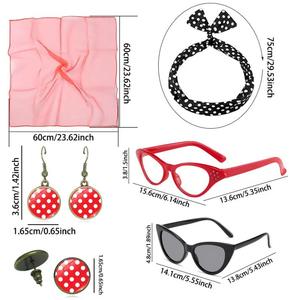 مجموعة إكسسوارات حفلات على الطراز الأوروبي والأمريكي من خمسينيات القرن العشرين تشمل نظارات عين القطة وعصابة رأس منقطة وأقراط - Product Image 3