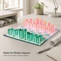 Set Catur Akrilik Berwarna Mewah dengan Bidak Arsitektur Geometris, Permainan Papan Dekoratif Modern untuk Pajangan Rumah, Kantor, dan Ruang Tamu