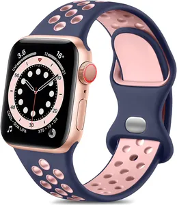 Correa de reloj de silicona suave de dos colores para hombres y mujeres, hebilla de mariposa, bandas deportivas de silicona para Apple Watch Ultra 2 Se 9