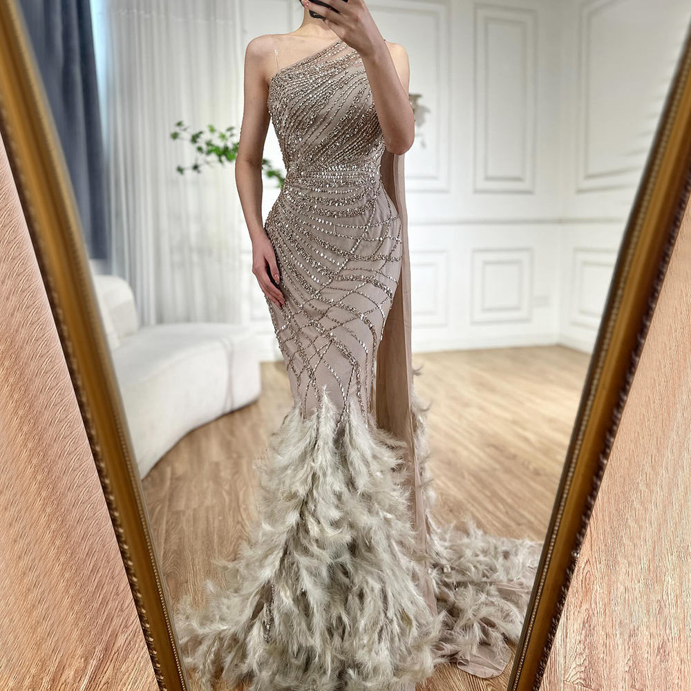 Robe asymétrique à plumes de haute qualité pour femme, Feather_2