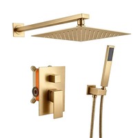 Système de douche encastré HONGDEC en chrome, ensemble de douche mural carré, 2 fonctions, pomme de douche avec douchette à main pour salle de bain