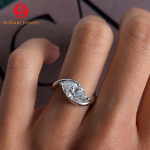 Lüks yüzük 10K 14K 18K katı altın tek taş pırlanta yüzük 1ct 2ct 3ct D VS1 markiz kesim IGI sertifikası Lab yetiştirilen elmas yüzük - Product Image 2