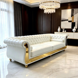 Moderne Licht Luxe Echt Lederen Rechte Bank <span class=keywords><strong>Nieuwe</strong></span> Crèmekleurige Stijl Gestikte Combinatiebank voor Kleine Woonkamer - Product Image 3