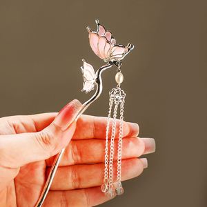 Horquilla de metal con borlas y circonitas para mujer, estilo mariposa, para peinados de novia, accesorios para el cabello de boda - Product Image 4
