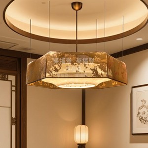 New Chinese Style Square Chandelier Gold Fabric <b>Led</b> <b>Light</b> For Banquet Hall Hotel Restaurant - Product Image 1