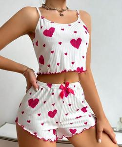 Oferta de Verano: Conjunto de Pijama Sexy para Mujer con Estampado de Corazones, Camisola y Pantalones Cortos, Talla Grande - Product Image 2