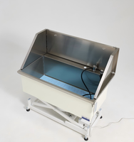 Baignoire pour animaux de compagnie en acier inoxydable, peinte en blanc, avec plateforme de rangement moderne pour salle de bain, douche pressurisée et élévateur électrique à commande manuelle
