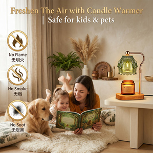 Lampe chauffe-<span class=keywords><strong>bougie</strong></span> sans flamme avec abat-jour en verre à motif gaufré, bord ondulé, bras en bois massif et métal courbé, lampe d'aromathérapie de chevet à intensité variable - Product Image 5