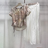 Nouveau été décontracté haut à fleurs pantalon deux pièces ensemble robe formelle costume pour femmesdeux pièces ensemble femmes vêtements