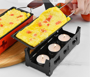 Batterie de cuisine pliable à poignée en bois antiadhésive Mini CheeseTea Light <span class=keywords><strong>Raclette</strong></span> <span class=keywords><strong>Grill</strong></span> Set avec spatule pour l'extérieur - Product Image 2