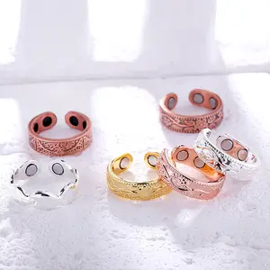 Wholesale Creative Couple Open Ring Gifts Negative Ion Magnetic Therapy Ring Multi-color Geometric Leaf Ring Gifts for Women