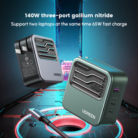 Pengisi Daya UGREEN 140W USB C dengan Kabel USB C ke USB C, Adaptor Daya Pengisi Daya Laptop Lipat 3-Port GaN Cepat