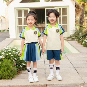 Ensembles d'uniformes scolaires d'été unisexes pour enfants - Polyester/coton - Tissu en coton - Pour les journées sportives et les cérémonies de remise de diplômes - Product Image 1