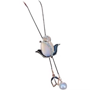 Tulip Sweater Chain Zinc Alloy Flower Shape Long Necklace For Autumn Winter Jewelry - Product Image 4