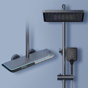 Ensemble de douche moderne avec robinet thermostatique à noyau céramique, pommeau de douche effet pluie, design rectangulaire, finition chromée, 1 poignée - Product Image 1