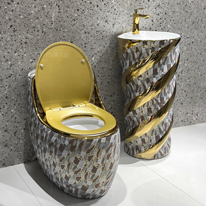 Lavabo de salle de bain en céramique moderne, en forme de cylindre rond sur piédestal, à poser au sol, ensemble de lavabo et de toilettes - Product Image 6
