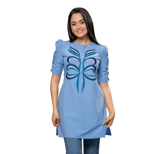 Kurta Bordada de Algodón Azul de Primera Calidad al por Mayor, Ropa para Mujer Personalizada - Product Image 1