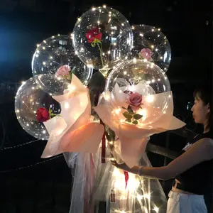 DIY Lampu Led Balon Bunga Mawar Dekorasi Ulang Tahun Pernikahan Bola Bunga Transparan Led Balon Mawar Bercahaya Buket