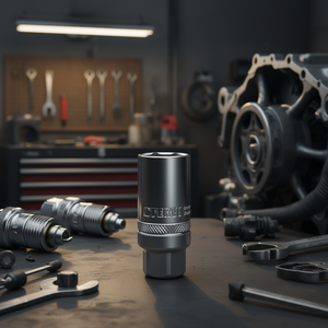 Llave de vaso para bujías de grado industrial Fervi, con punta hexagonal de 12 mm, cromada, de acero al vanadio, fabricada en Italia - Product Image 3