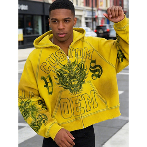 Distressed Worn Out Vintage OEM Custom Print Oversized Streetwear Heavyweight 400 GSM Boxy Zipper-up Men's Hoodie - Product Image 3