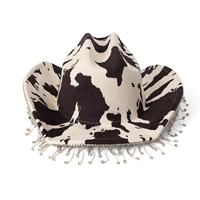 Chapeau de cowboy bohème en gros, marron et blanc, imprimé vache, avec strass et franges, pour festivals de musique, chapeaux de fête personnalisés pour adultes