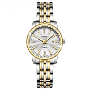 Montre de couple de luxe assortie, bracelet en acier inoxydable bicolore, élégante, décontractée, lumineuse, étanche, à quartz avec fenêtre de calendrier - Product Image 3
