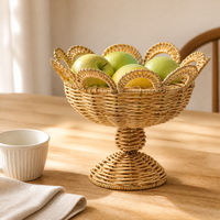 Corbeille à fruits en rotin tressé à la main, compotier à bord festonné, décoration de table en fibres naturelles, vente en gros OEM, corbeille à fruits en rotin