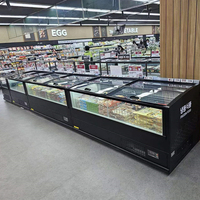 Congélateur îlot vitré avec extérieur en acier peint, intérieur en aluminium et dégivrage automatique pour supermarchés