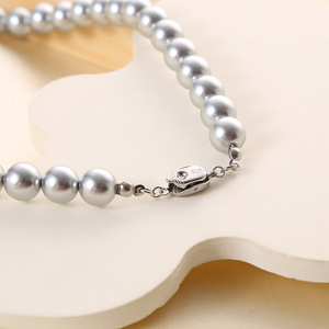 Collana di perle semplici rosa chiaro all'ingrosso di moda bianca Elegan lusso per ragazze colletto lungo alla moda collana di perle per le donne - Product Image 2