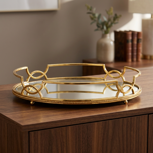 Gold Mirrored Geometric Serving Tray Hollywood Glam Decorative Storage Tray for Living Room Indoor Use - Product Image 1
