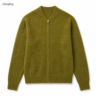 Herren Langer Strick-Cardigan Olivgrün Gebürsteter Flauschiger Strick Reißverschluss-Bomberjacke mit Eigenem Logo Cardigan-Pullover Lieferant
