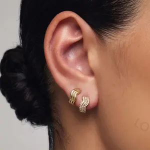 LOZRUNVE Fashion Jewelry 925 Silver Designer Inspired Wave Bold Huggie Hoop Earring